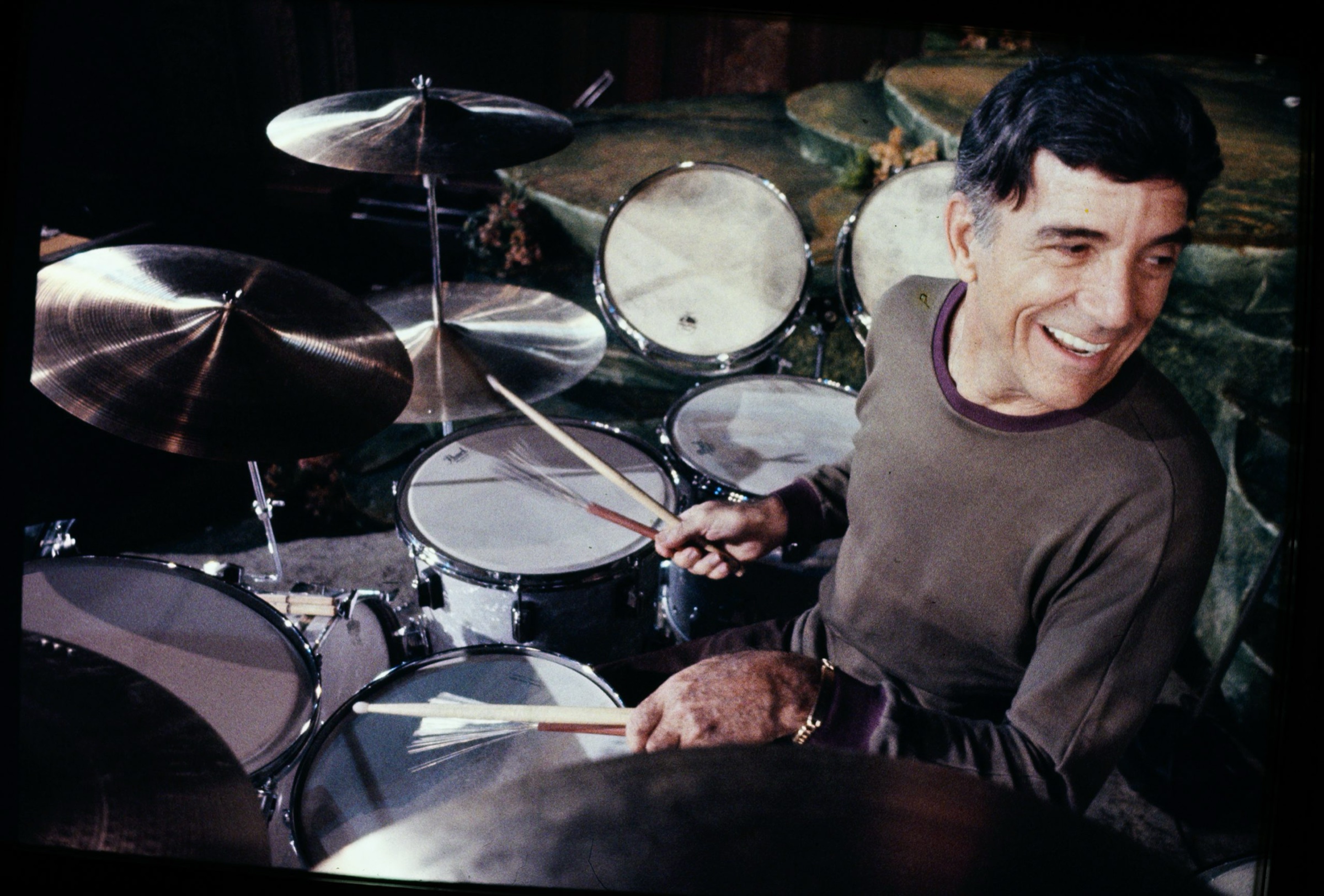 Jazz drummer Louie Bellson at his kit