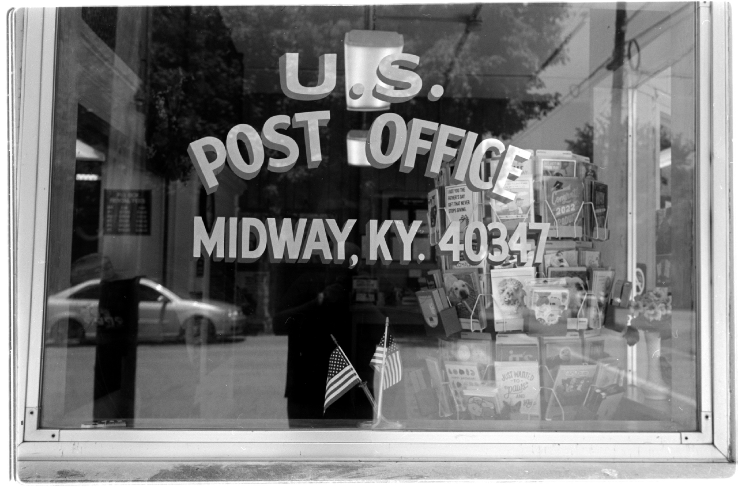 Post office window in Midway, Kentucky